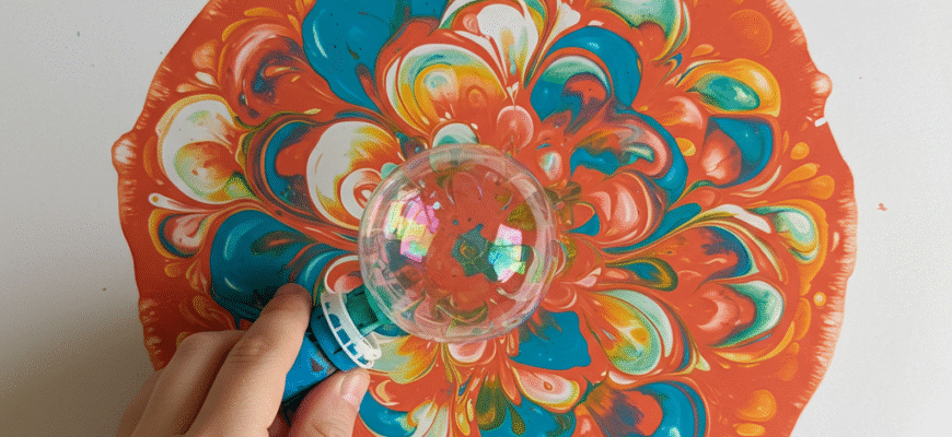 Bubble Painting Art Technique Kids Blowing Paint Bubbles Paper Unique Patterns Fun