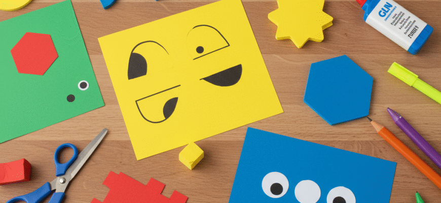 Learning Shapes with Kids Crafts Cutting Gluing Creating Shape Monsters Robots Fun